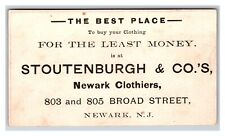 1880's Stoutenburgh And Company Newark New Jersey Clothiers Victorian Trade Card picture