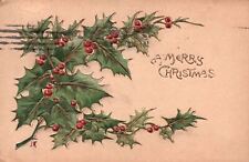 Vintage Postcard 1907 A Merry Christmas Greetings Card Holly Berries Holiday picture