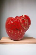 Red Apple W/ Gold Sponge Wall Pocket Vintage Ceramic Made In California 301 picture