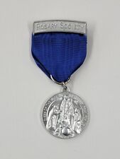 Vintage Rosary Society Medal And Ribbon. Silver-tone Medal Blue Ribbon picture