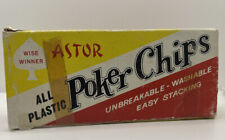 Poker Chips Box Astor Plastic 100 Chips No. 504 Red White Blue Complete Vtg picture