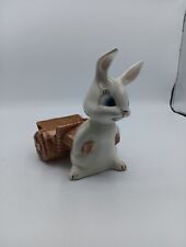 Vintage Ceramic Bunny Rabbit Pulling Wagon Planter  picture