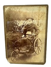 Vintage Cabinet Card Photo of Gentlemen In Tri-Wheel Automobile 1800’s picture