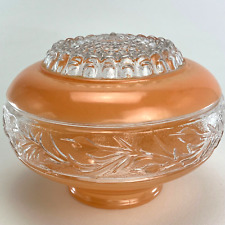 Vintage Ceiling Light Globe Peach Floral 8x6 Embossed Clear Glass 4