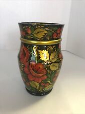 Vintage 70s Russian Folk Art Khokhloma Hand Painted Berries Gold Leaf Wooded 8