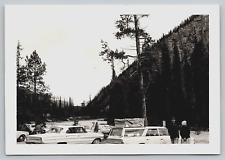 Photograph Vintage Automobiles Mountains River Trees Camping Cabin People 1960's picture