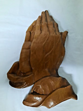 1961 Praying Hands Resin Religious Wall Plaque Hanging Decor Brown VTG G.T. Co. picture