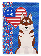 Red Siberian Husky USA American Flag Canvas House Size WDK5298CHF picture