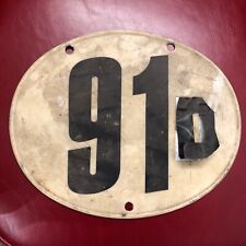 Vintage Racing Motorcycle Number Plate 91 Oval Plastic picture