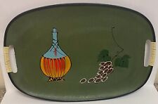 MCM Vintage Lacquer Ware Serving Tray Wine Bottle Grapes Green Japan picture