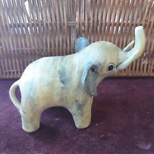 Antique Marbled Clay Elephant Cream Tan Gray Figurine Handmade Good Luck picture