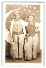 Cowboys with Wooly Chaps Paper Moon Studio Portrait RPPC Stars Guns Holsters picture