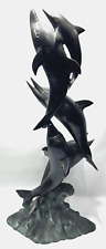 Vintage Bronze Color Metal Leaping Dolphin Sculpture 23
