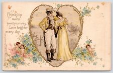 Valentine~Elegant Couple~Art Nouveau Heart~Tiny Cupids~Forget-Me-Nots~1903 TUCK picture