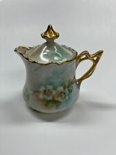 Antique Hutschenreuther  Germany Lidded Creamer Pitcher Apple Blossom Gold Chip picture