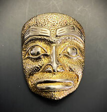 Vintage Native American Haida Gilt Silver Shaman Mask Pendant Brooch picture