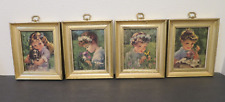 Lot of 4 Vintage MCM Orig Gold Framed Cydney Grossman Print Young Girls at Play picture