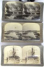 Vintage 1918 Keystone View Stereoview Cards - British / French Battleships (3) picture