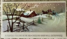 Unused Christmas Winter Farm Snow Feeling Friendly Vtg Greeting Card 1950s 1960s picture