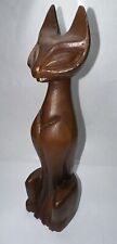 Vintage MID CENTURY MODERN Hand Carved Wooden Sitting Kitty Cat 8” picture