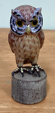 Vintage New England Novelty Carved Wooden Owl On Stump Hand Painted Glass Eyes picture