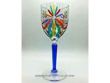 SORRENTO WINE GLASS - BLUE STEM - HAND PAINTED VENETIAN GLASS picture