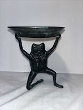 SPI Brass Verdi Gris Patina FROG Candle Holder on Lily Pad San Pacific 6” picture