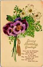 c1910 Birthday Postcard, pretty flowers, embossed, antique, Henry, IL sweet poem picture