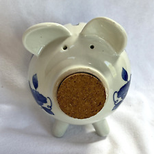 Blue and White Ceramic Piggy Bank With Cork Nose Pretty Blue Vine Florals 7X6X5