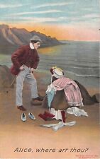 Man Finds Skinny-Dipping Lady's Clothes on Beach-Comic Old Bamforth PC-Ser. 1187 picture