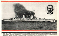 German Navy WWI Postcard c.1910s SMS Moltke Admiral Paschwitz Visiting New York picture