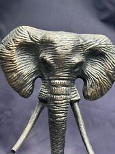 Bronze Elephant Head Sculpture On Marble Base Art Safari Wildlife Heavy picture