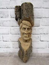 Vintage Hand Carved Bark Cottonwood Wooden Man Face Autographed picture