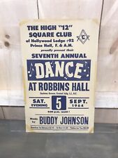 The High 12” Square Club Dance 1964 Freemasonry Event Poster Used picture