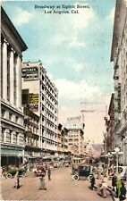 Broadway at Eighth Street Los Angeles CA Divided Postcard 1915 picture