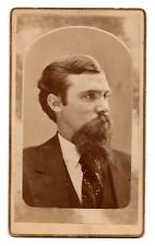 ANTIQUE CDV C. 1880s R.W. HUESTED HANDSOME BEARDED MAN IN SUIT TRAVELING ARTIST picture