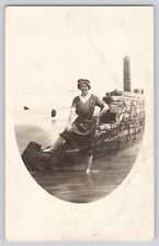 Postcard RPPC Photo Bathing Beauties Young Lady Posing In Ocean Vintage c1910 picture
