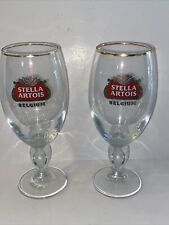 2 Stella Artois Beer Glasses Chalice Gold Rim 33 CL picture