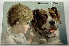 Vintage Willimantic Thread Six Cord Spool Victorian Trade Card Girl & Dog picture