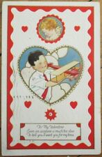 Toy Airplane, Boy 1925 Valentine Postcard, Children Fantasy Aviation Embossed picture