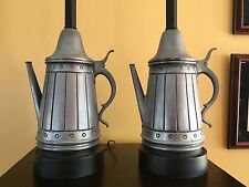 Vintage Pair of Primitive Country Metal Pitcher Lamps picture