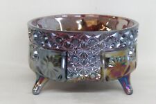 LE Smith Carnival Glass Amethyst Daisy and Button 3 Footed Fernery Bowl 3614B picture