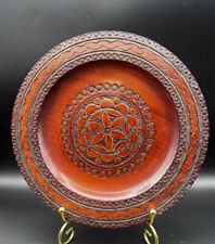 VTG Eastern European Carved Wooden TraditionDecorative Plate Wall Boho Folk Art picture