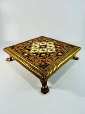 Indian Meenakari Wooden Chowki/Puja Bajot Gold Covered Metal Sheet Stool Stand picture