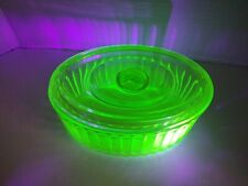 Vintage Uranium Green Depression Glass Oval Storage Container 7”L X 3” H picture