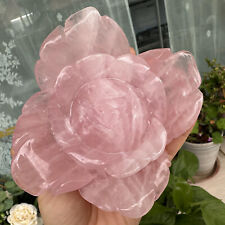 1.63lb Natural Pink Rose Quartz Hand Carved Flower Skull Crystal Reiki Gem Decor picture