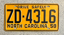 1958 NORTH CAROLINA license plate — SUPERB ORIGINAL old antique vintage auto tag picture