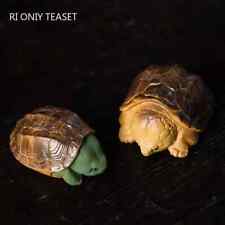1pair Chinese Yixing Purple Clay Tea Pet Lucky Golden Turtle Statue Ornaments picture