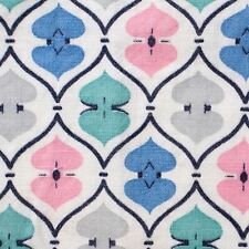 Vintage Feedsack Fabric Blue Pink Gray Ikat Print 22x17 Quilting Fabric 50s picture