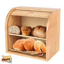 Bamboo Wood Bread Box 2-Layer Large Kitchen Storage Containers Loaf Storage Bin picture